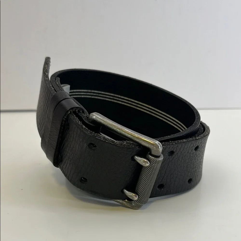 Fossil Black Leather Belt with Silver Toned Double Prong Buckle- Men’s size 36